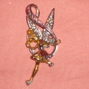 SUPER RARE-DISNEY TINKERBELL ON A MUSICAL NOTE CRYSTAL PENDANT-NO CHAIN-